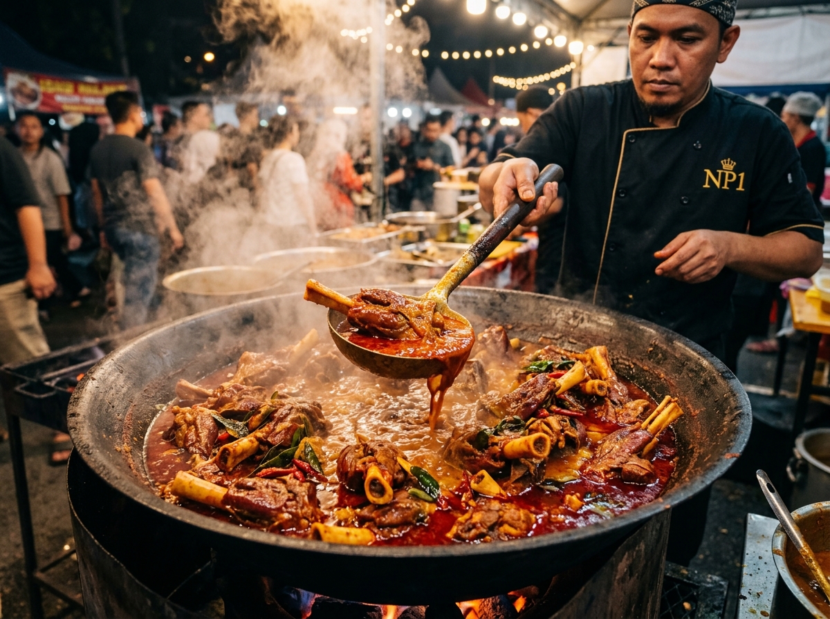Aksi Kawah Lamb Shank Kuah Merah Mendidih
